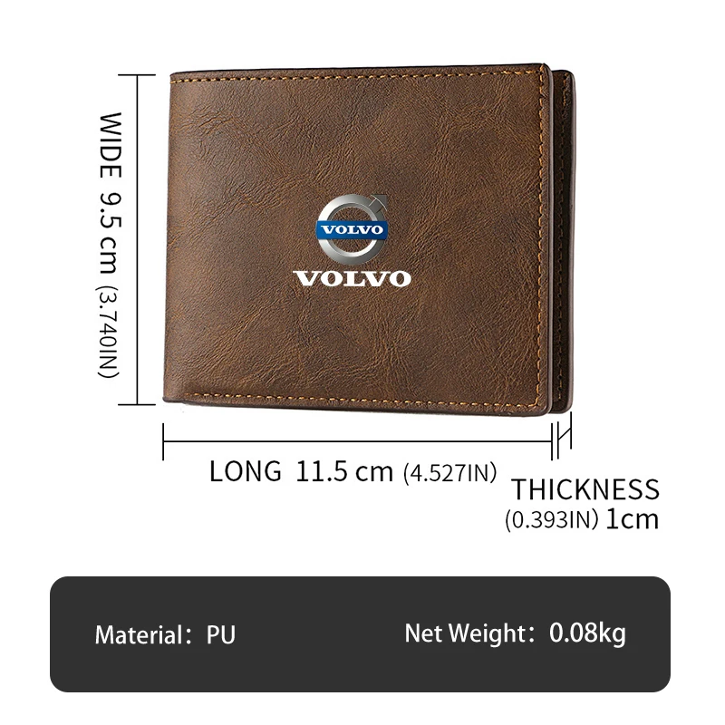 Men Wallet Car Logo Leather Coin Purse Personalised ID Card Holder For Volvo XC90 XC60 C30 T6 S60 C70 XC40 S80 S40 AWD V90 S90