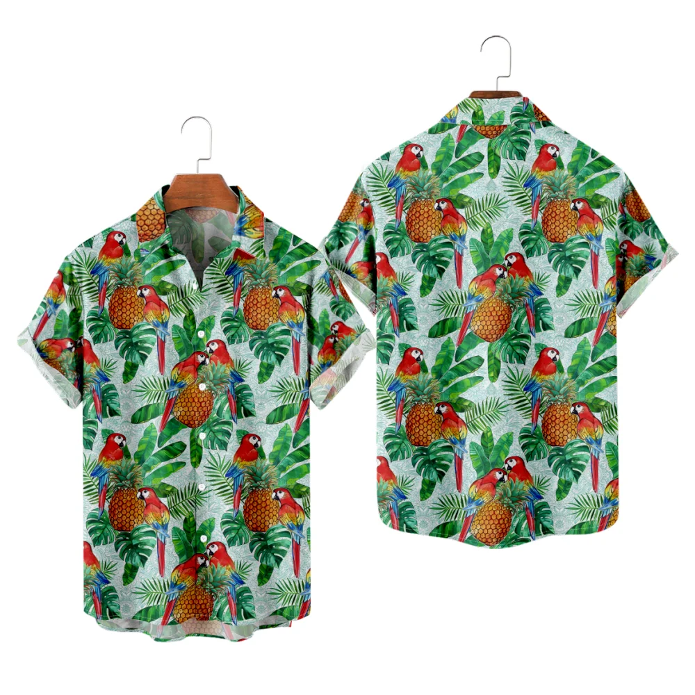 

Мужская повседневная рубашка в стиле пэчворк с попугаем, рубашка Aloha, Hombre, модные креативные летние каникулы, пляжные зеленые топы