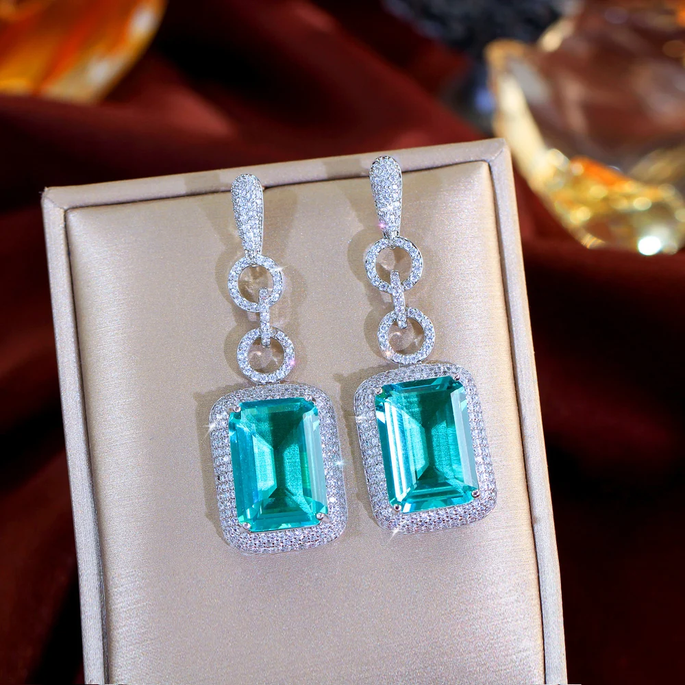 CWWZircons Große rechteckige, hellgrüne Zirkon-Kristall-Ohrringe, lange Hängeohrringe für Damen, luxuriöses Schmuckaccessoire, Großhandel E0738 – Detail 6