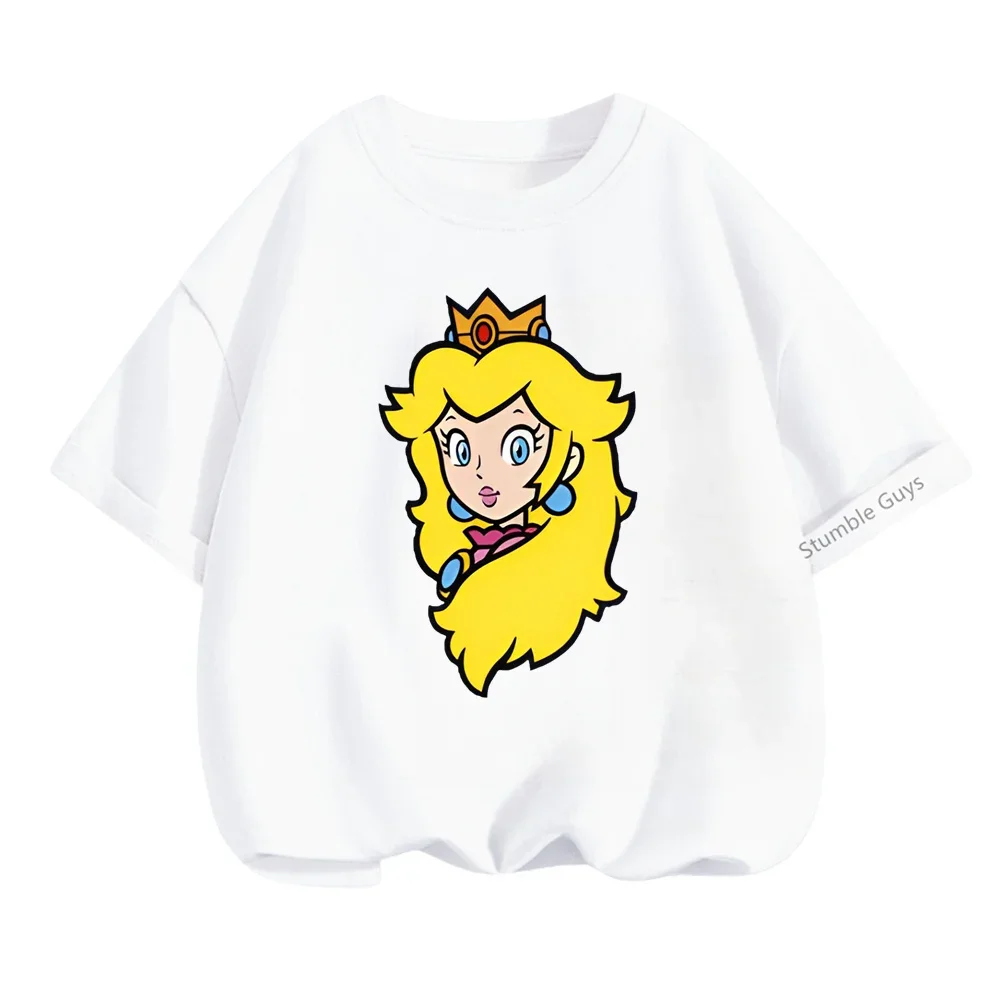 Kids Clothes Cartoon Tops Marios-bros Princess Peach T Shirts For Girls T Shirt Children's Short Sleeve T-shirt Baby Casual Tees