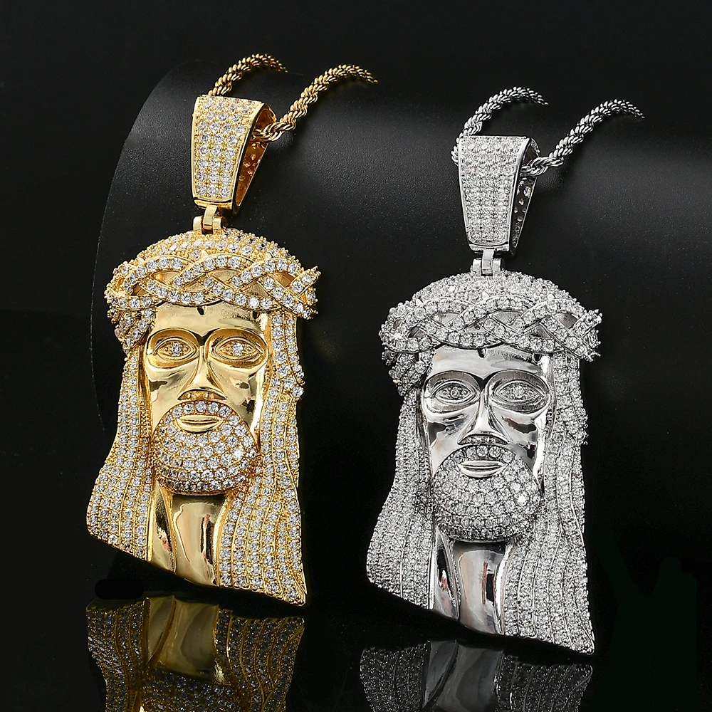 

Jesus Pendant For Men Iced Out Cubic Zirconia Jesus Necklace Huge Religious Hip Hop Jewelry with Stainless Steel Rope ChainHug