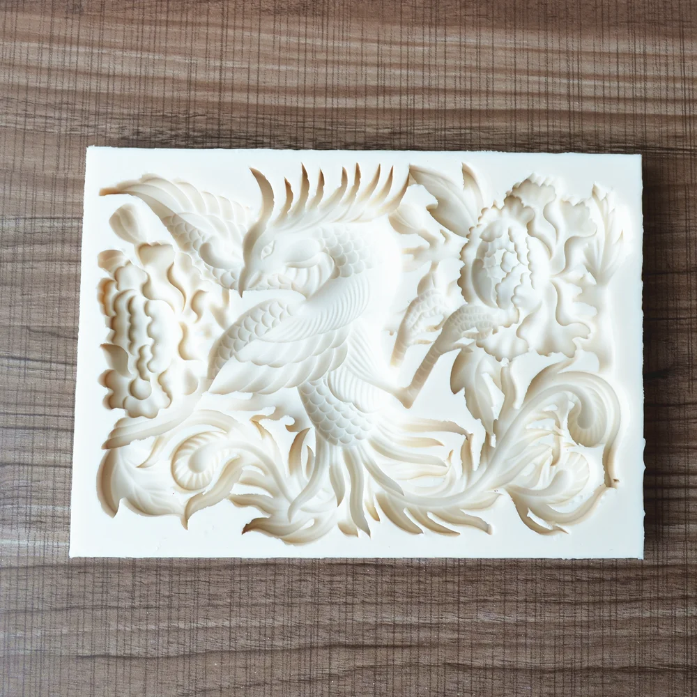 Flower Bird Silicone Fondant Mold Cake Chocolate Decoration Tools DIY Large Chinese Style Phoenix Peony Relief New Lace Moulds