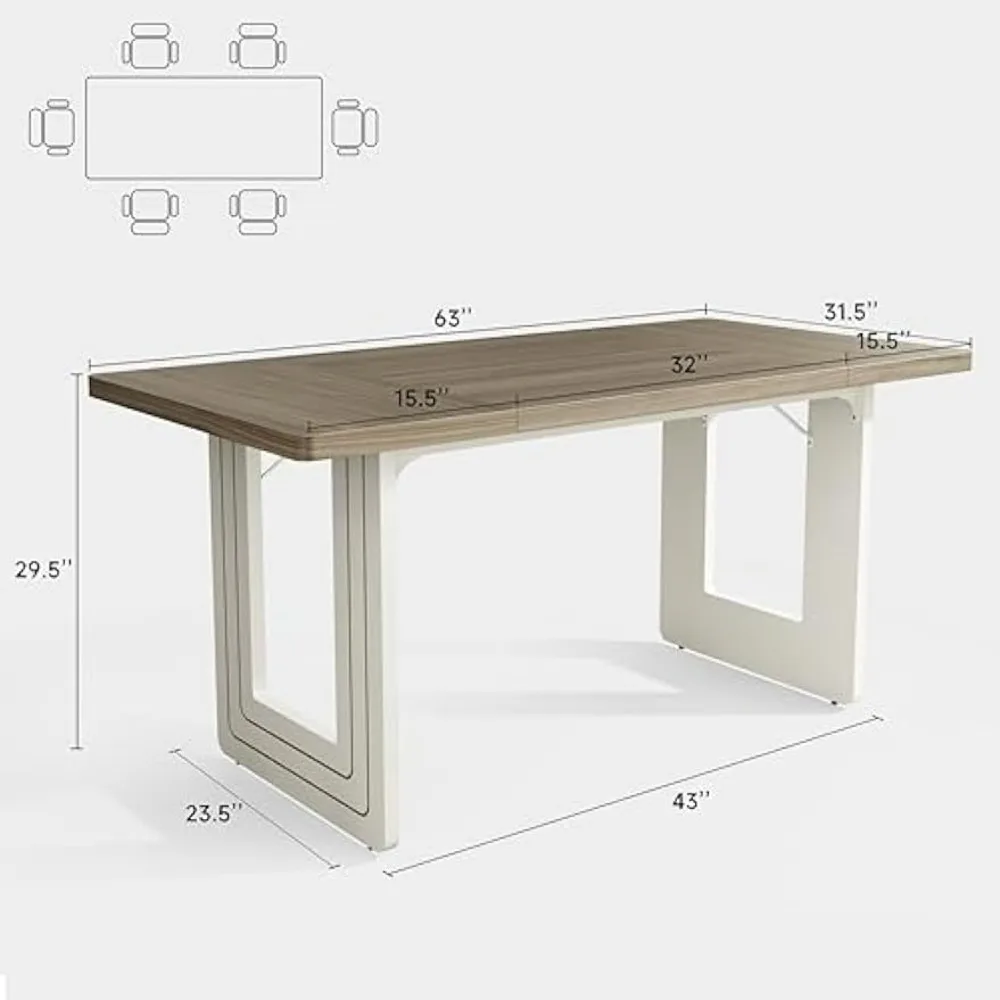 Mesa de cocina rectangular de 63" para 6 personas, mesa de cena moderna, mesa de comedor de madera para cocina, comedor y sala de estar