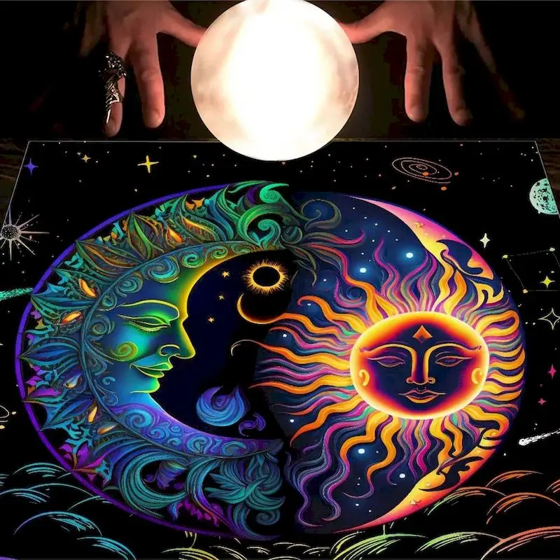 VIKAMA Sun Moon Yin Yang Tablecloth, 6 Designs, Waterproof Washable Table Cover for Kitchen Dining Party