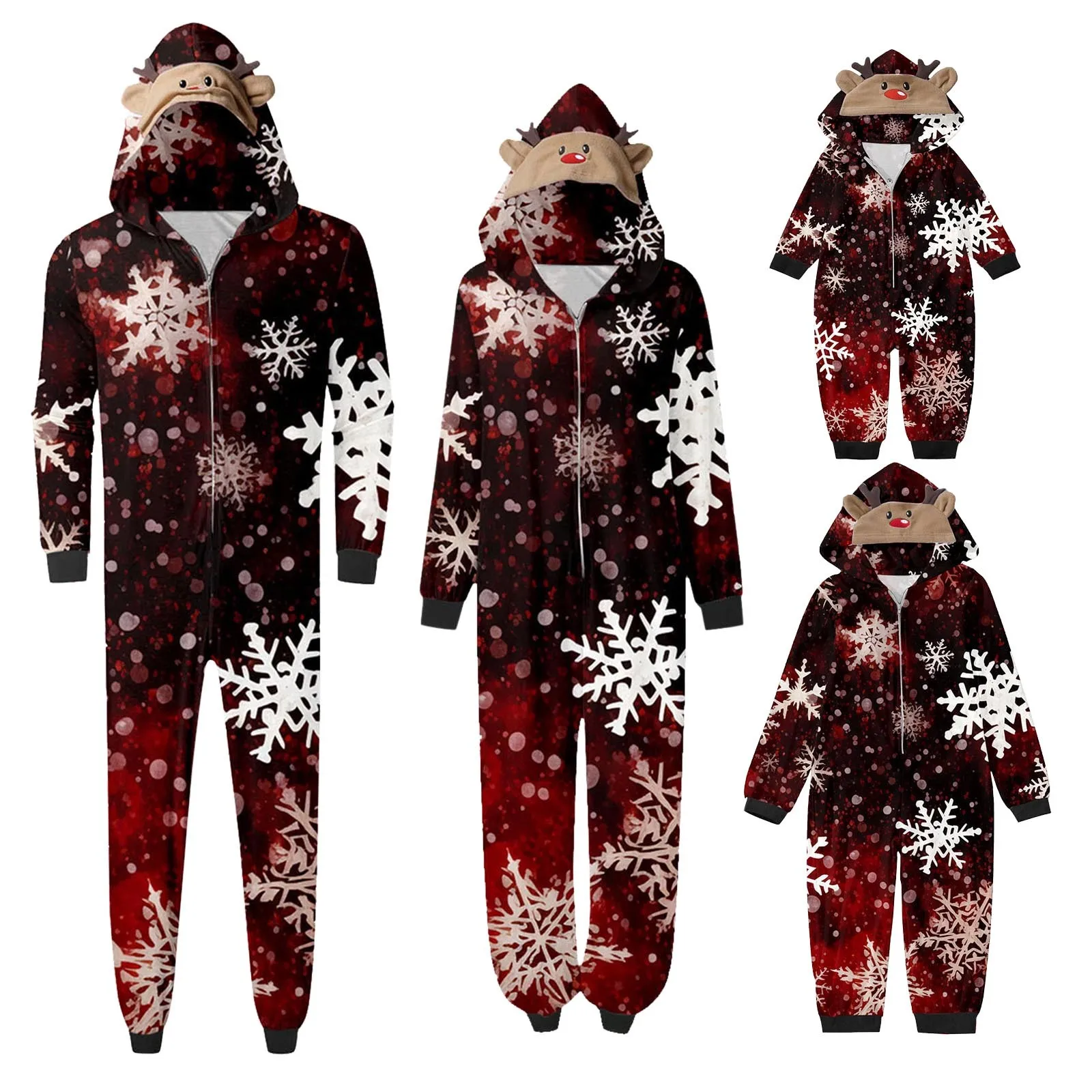 Christmas Pajamas for Family Cute Deer Ear Hooded Jumpsuit Mother Father Kids Baby Matching Outfit Rompers Xmas Family Look