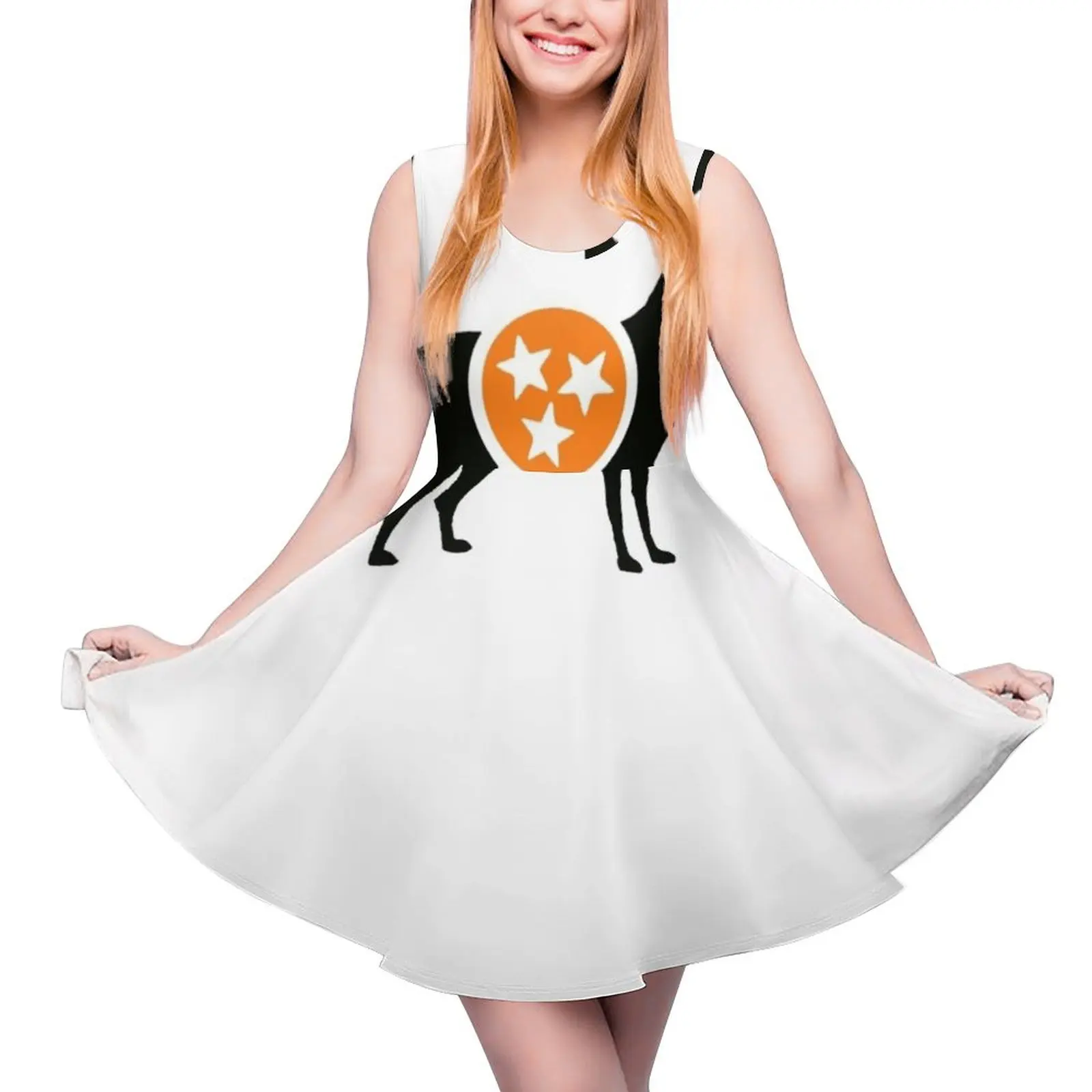 

Black Hound with Orange _ White Tri-Star Sleeveless Dress Women"s summer skirt elegant women"s dresses sale Woman clothing