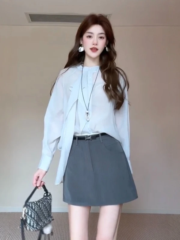 

Женская блузка Ele Long Sve в корейском стиле для офиса, весенняя новинка, уникальная, красивая, из смесового хлопка и полиэстера