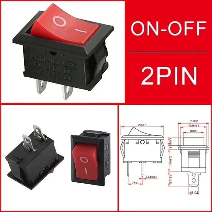 10PCS KCD1 Série 2/3/4 pin lodi pro kolébky Pozice Položení spínače 15 mm x 21 mm černé červené zelené 6A/250V 10A/125V AC Velkoobchod