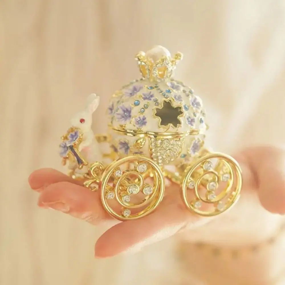 European Creative Jewelry Box Mini Size Bunny Pumpkin Carriage Crown Ring Holder Dresser Table Box Rabbit Carriage