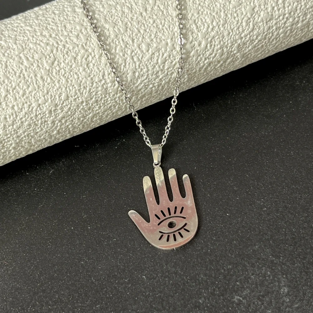 1Pc Vintage Women Turkish Evil Eye Hamsa Hand Pendant Necklaces DIY Punk Men Spiritual Hamsa Palm Lucky Amulet Collares Jewelry
