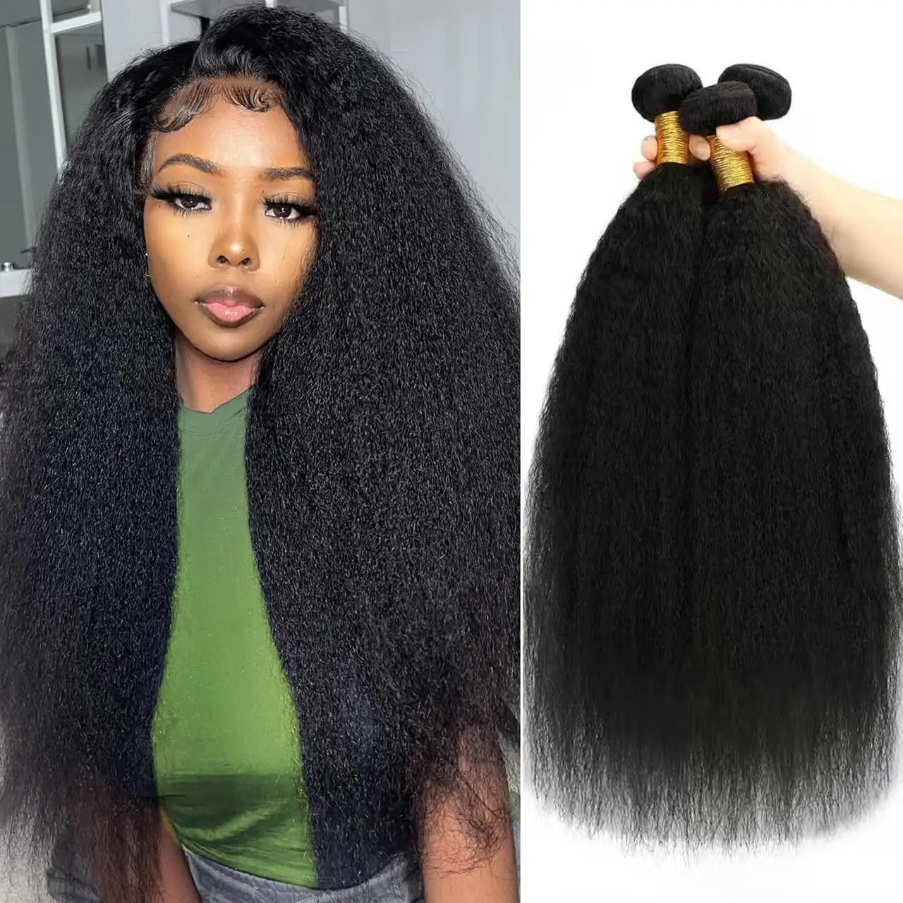 

32 Inch Kinky Straight Bundles Deal Virgin Human Hair Weave Bundles 1/3/4 PCS Brazilian Yaki Natural Hair Extensions Thick End