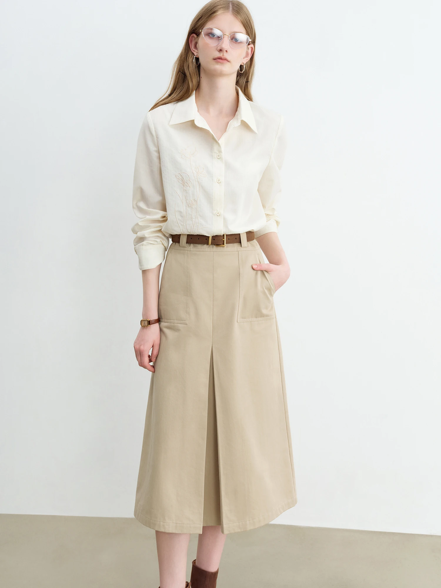 ​ZIQIAO 2025 Women's Knife Pleats Midi Skirt - Office Casual Straight Cut Hip Slimming Work Skirt with Pencil Silhouette​