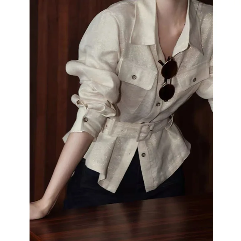 Early Autumn Unique Beautiful Top, Korean Style, Casual Relaxed, Stylish And Age-Reducing, Suitable Commuting, Apricot-Colored,