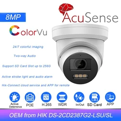 La telecamera IP HIK OEM 8MP ColorVu Acusense sostituisce DS-2CD2387G2-LSU/SL Luce stroboscopica Avviso acustico Telecamera di sorveglianza audio a 2 vie