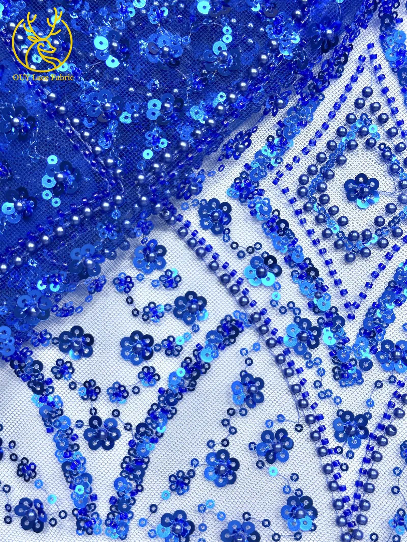 Eleganter, heller französischer Hochzeits-Spitzenstoff 2026 – Hochwertiger afrikanischer Perlen-Pailletten-Spitzenstoff für Damen-Abendkleider – Detail 25