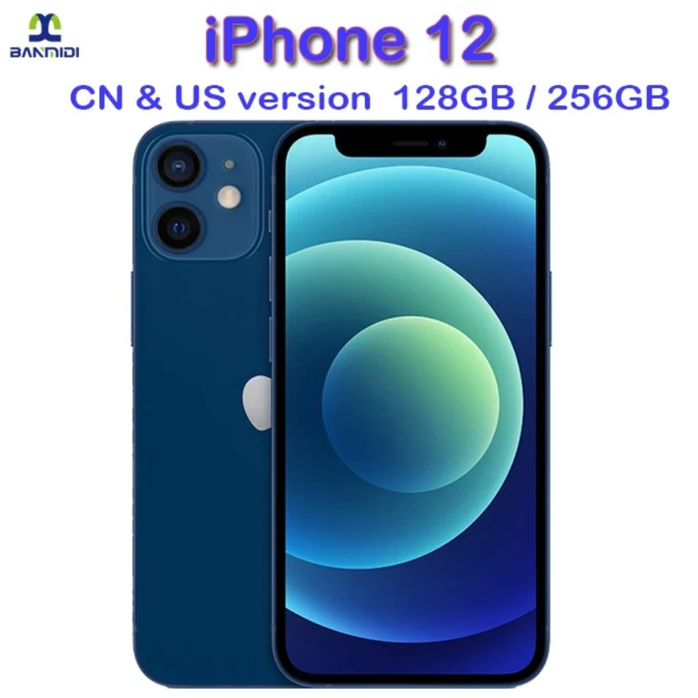 هاتف Apple iPhone 12 الذكي بشاشة 6.1 بوصة وذاكرة وصول عشوائي 4G وذاكرة وصول عشوائي 128 جيجابايت/256 جيجابايت وشاشة OLED مقفلة A14 بيونيك 12 ميجابكسل 95% هاتف محمول جديد