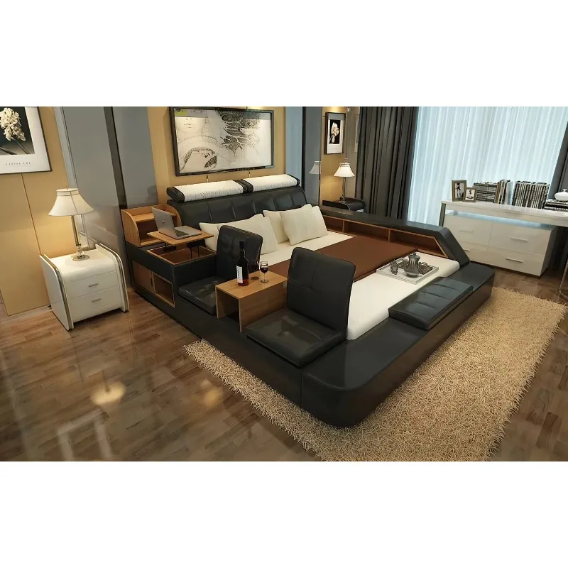 Multifunctional Tatami Hotel Apartment Bedroom Furniture Set Queen Double Bed Smart