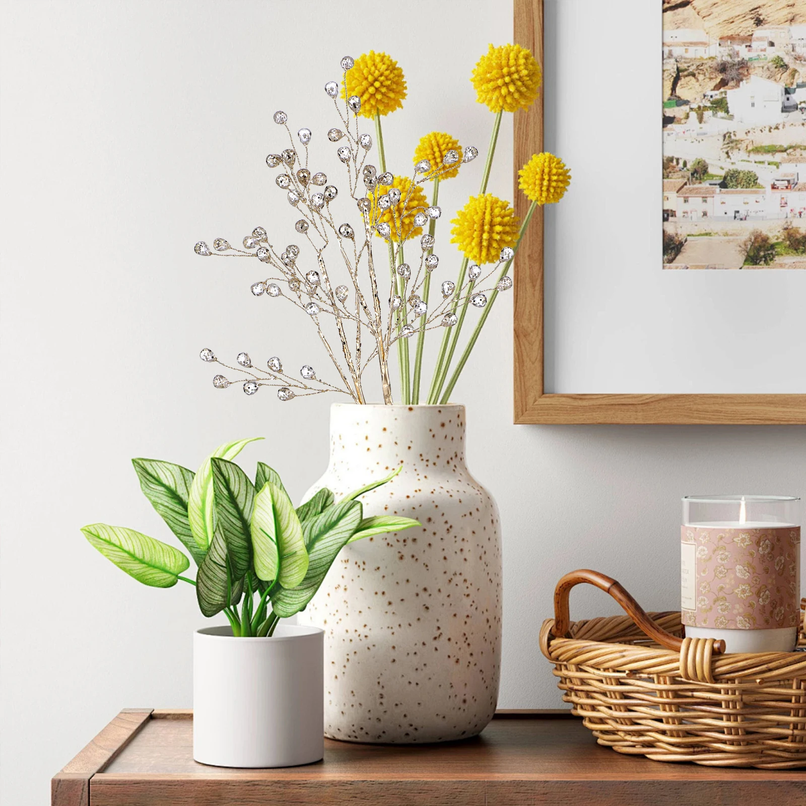 

2Pcs Christmas Acrylic Beads Picks Xmas Artificial Picks Simulation Acrylic Stems for Vase Decor Floral Arrangements