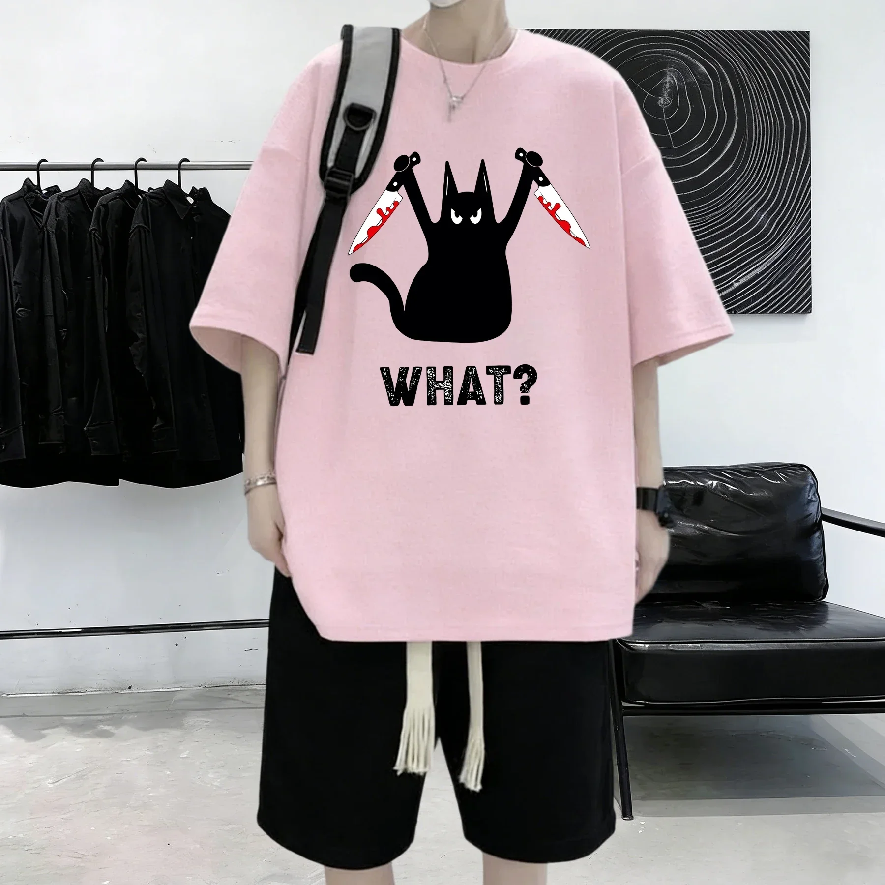 Creative After Work Rocket Cat Prints Men All-Match Casual Short Sleeve Cotton Summer T Shirts Hip Hop Crewneck Streetwear