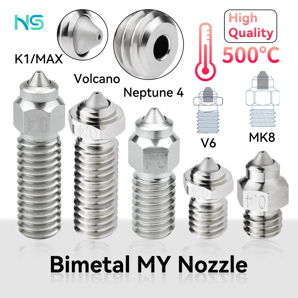 

Bimetal HC Nozzle V6 /Volcano / MK8 Hotend / Neptune4 / K1 Nozzle DLC Hardened Steel Copper High TemperatureWear 3D Printer Part