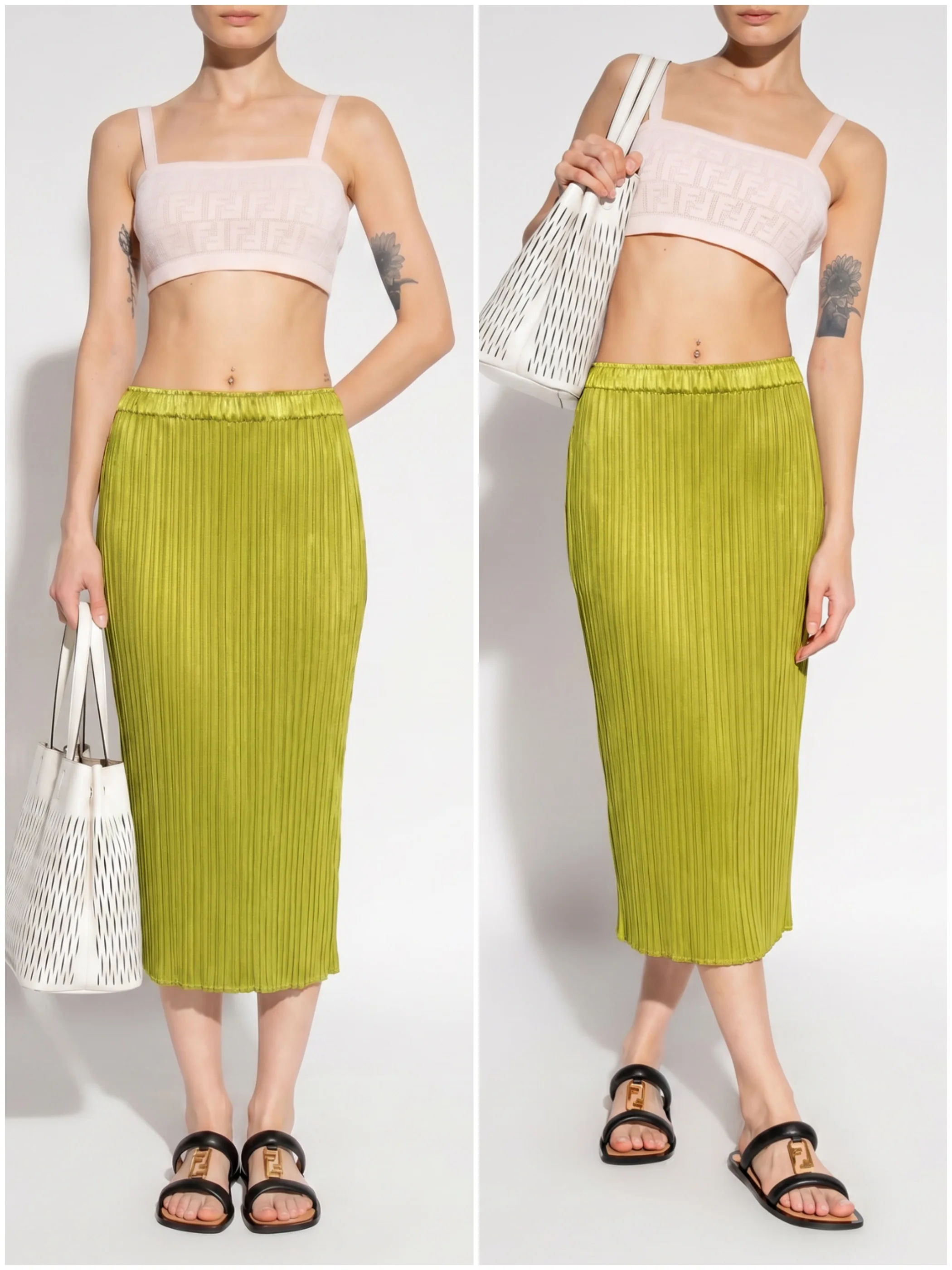 Duchess Advanced Color Shimmer Half Skirt New Pure Color High Waist Wrap Body Pleated Skirt Women's High Elasticity Polyester...