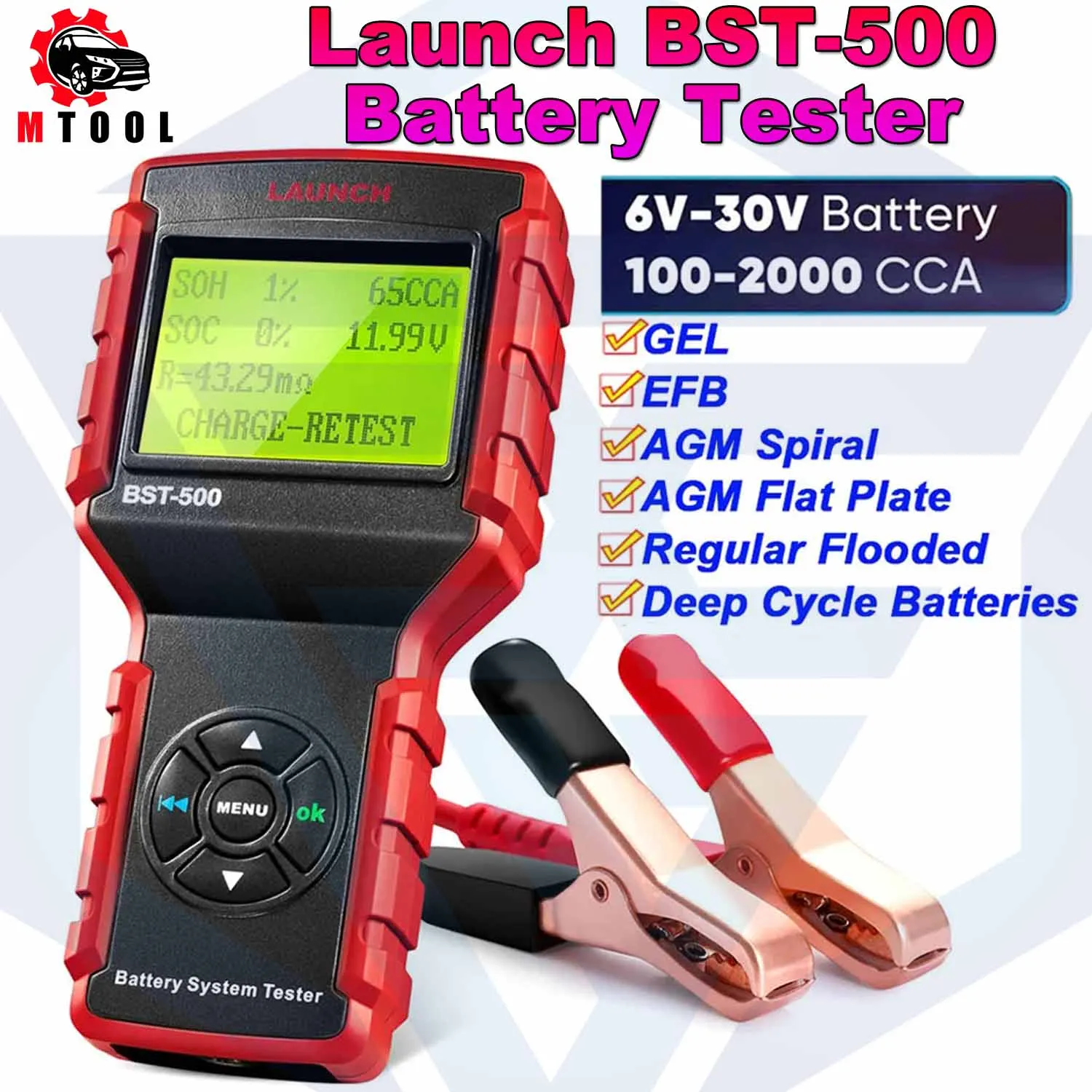 Launch BST-500 Battery Tester BST500 Cranking&Charging System Test 6V 12V 24V 100-2000CCA Car Battery Tester Detector Diagnostic