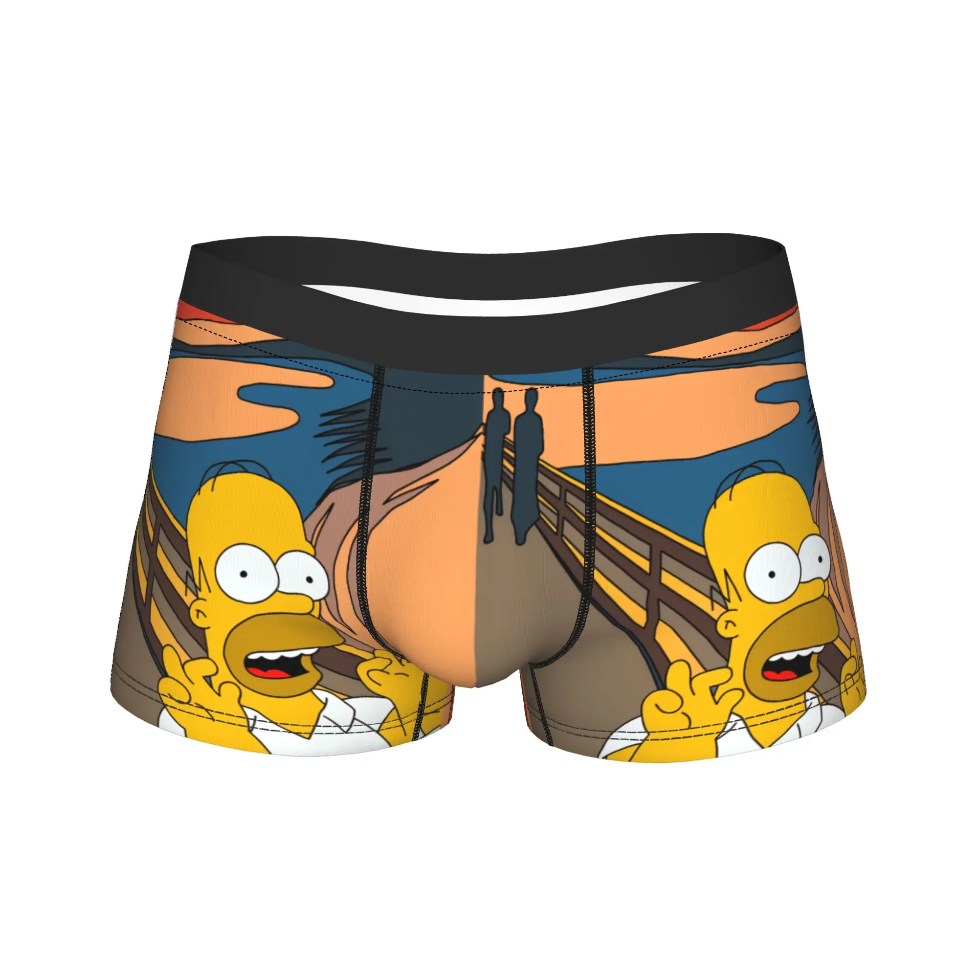 Fun S-Simpsons The Scream Parody Art Boxershorts Pouch Underwear Hot Sale Printing Boxer Brief Breathable Men's Underpants