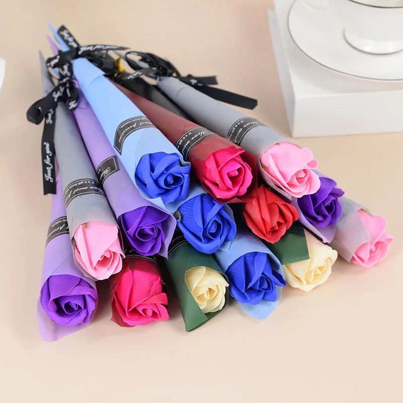 

5pcs Soap Rose Bouquet Valentines Day Gift For Girl Fridend Multicolor Rose Wedding Bouquet Home Decor Holding Artificial Flower