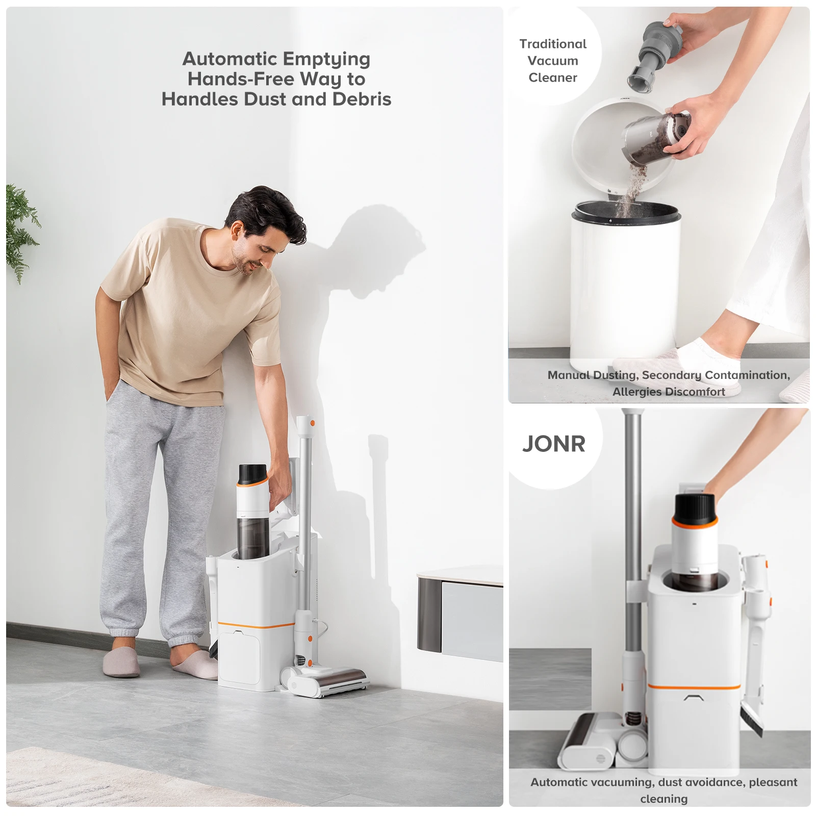 JONR V10 Pro Cordless Vacuum Cleaner with Self-Cleaning Suction Station, 60 min Runtime, 3 Suction Modes 27/17/12 KPA