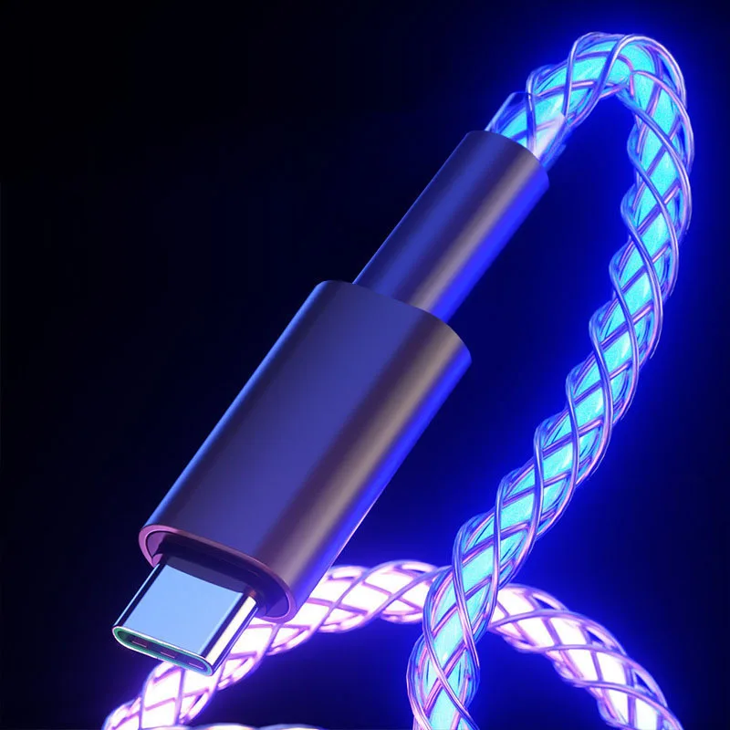 3 in 1 RGB 66W 6A cavo di ricarica rapida di tipo C Micro USB Colorful Streamer linea incandescente per iPhone Huawei Xiaomi caricabatterie cavo USB