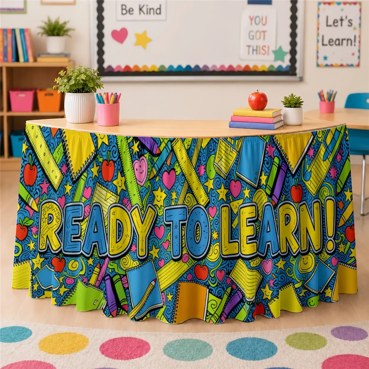 The checked lightweight fabric is washable, reusable and anti-wrinkle. It is suitable for school offices and classrooms.