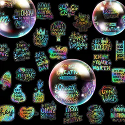 50PCS Creative Transparent Positive Words Decals Inspirational Glitter Laser Motivational Quotes Sticker Decoration