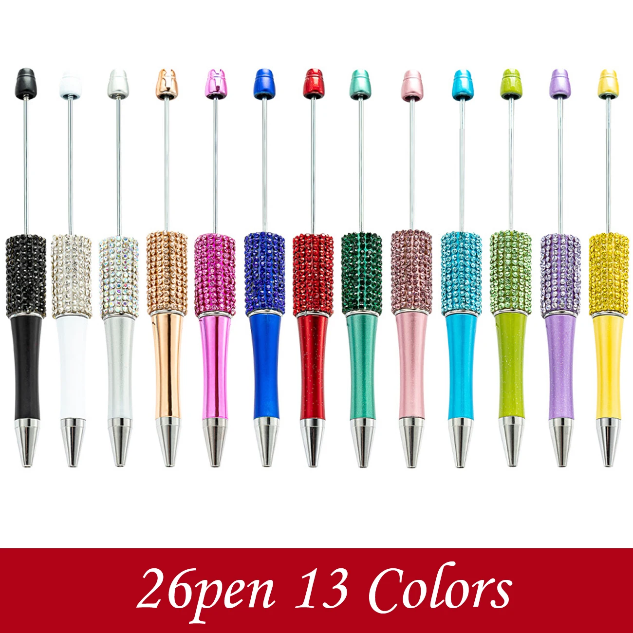 

26pc DIY Handmade Sticking Diamond Beaded Ballpoint Pen Stationery Student Gift Beadable Pens for Writing School Office Supplies