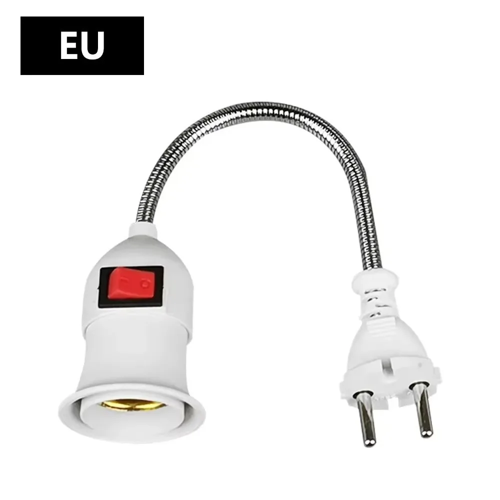 EU Plug E27 Lamp Base with Switch Plug Switch Energy Saving Lamp Bulb Holder Direct Plug Adjustable Flexible Bulb Adapter
