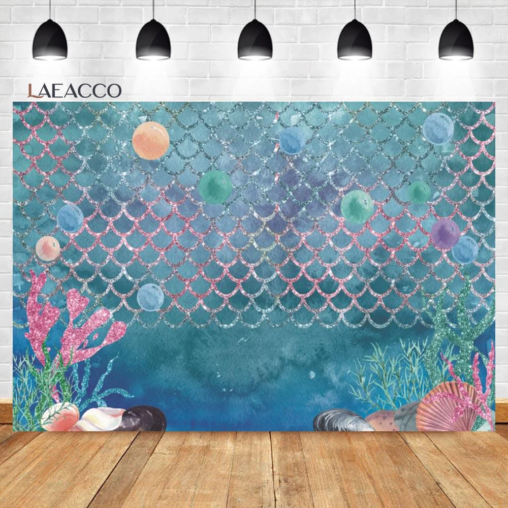 Laeacco Under The Sea Backdrop Cartoon Underwater World Tropical Coral Reef Algae Turtles Kid Baby Shower Photography Background