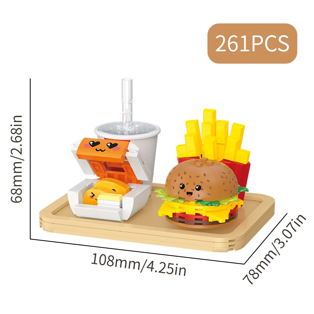 Hamburger Building Blocks 261PCS French Fries Fried Chicken Models Bricks Cartoon Fast Food Set Children\'s Toys Kids Gifts