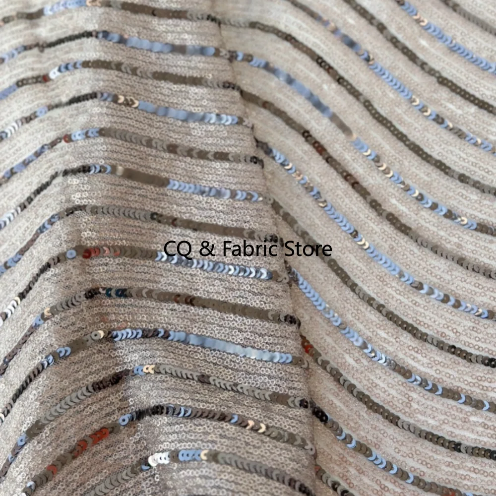 

Glamorous Brown Wave Sequin Embroidery Mesh Lace Fabric Cheongsam Mermaid Skirt Designer Fabric By The Yard