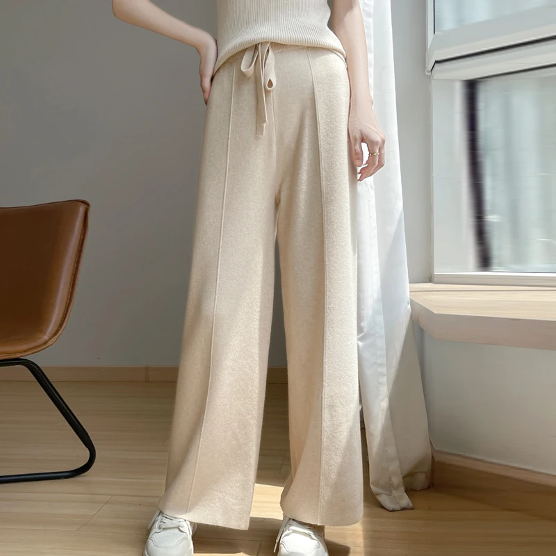 

Women's New High-grade Knitted Wide Leg Pants Loose High Waist Casual Pants Elastic Waist Korean Style Series NJR-455