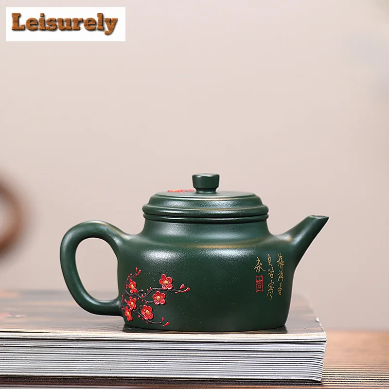 270ml  Authentic Yixing Purple Clay Teapots Hand Painted Plum Blossom Pot Raw Ore Ink Green Mud Kettle Chinese Zisha Teaset Gift