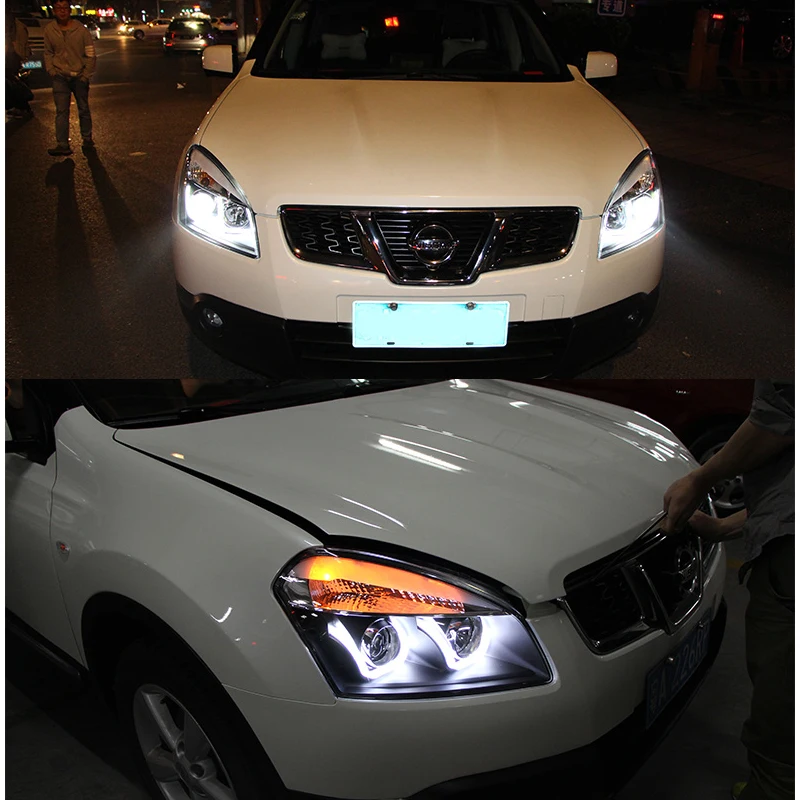 For Nissan Qashqai headlight 2008-2015 led Head lamp Angel eyes xenon HID KIT Fog lights LED Daytime Running Lights