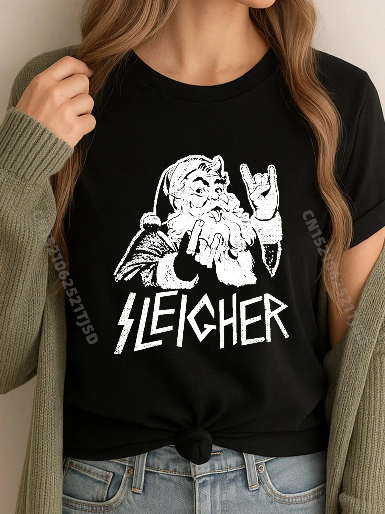 

Sleigher Santa Claus On Goth Christmas Christian Tshirt Woman Anime T Shirts