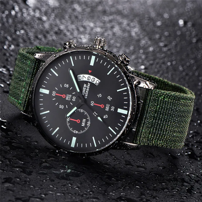 오리지널 XINEW 브랜드 소년 시계 블랙 남성 패션 심플 나일론 밴드 스포츠 날짜 쿼츠 시계 남성용 시계