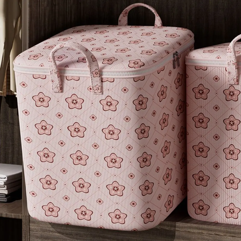 With Handle Clothes Storage Bins Foldable Large Capacity Quilt Storage Bag Clothes Organizer Cherry Blossom