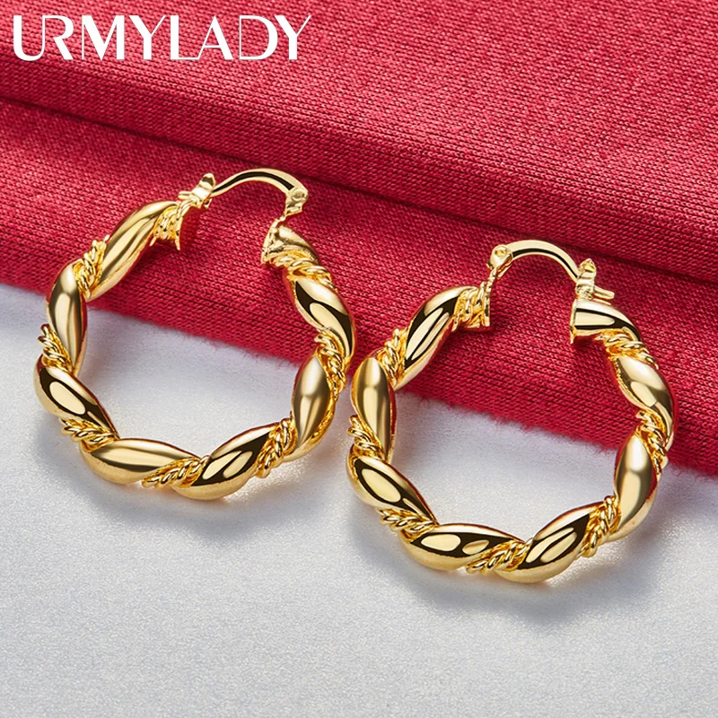 URMYLADY Round Twist Hoop Earrings 24K Gold For Women Charm Wedding Engagement Fashion Party Jewelry