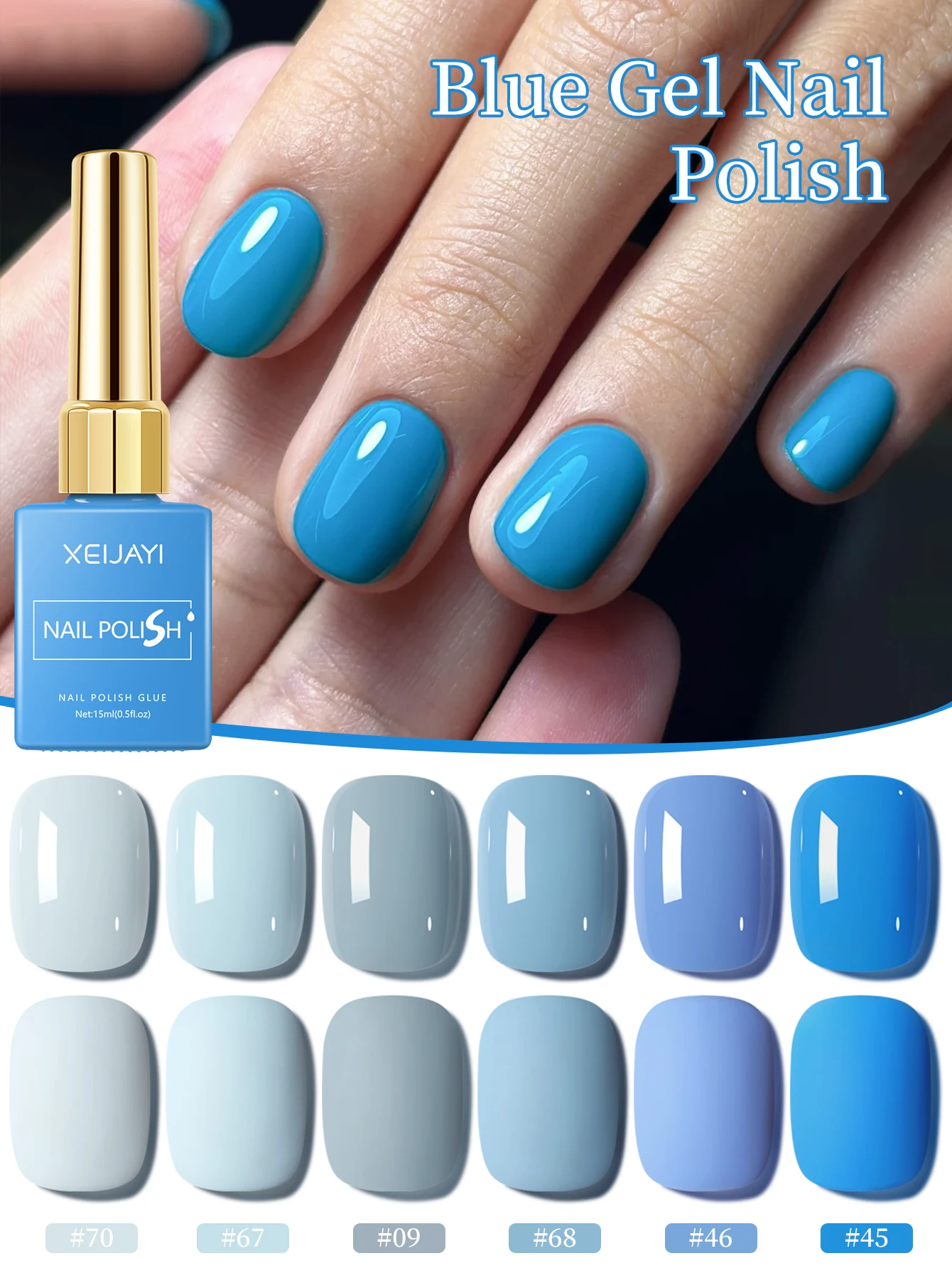 

XEIJAYI 6 шт. 15 мл Набор гель-лаков для ногтей Синий полуперманентный УФ-гель-лак Наборы Все для маникюрного набора Soak Off UV LED Vernis