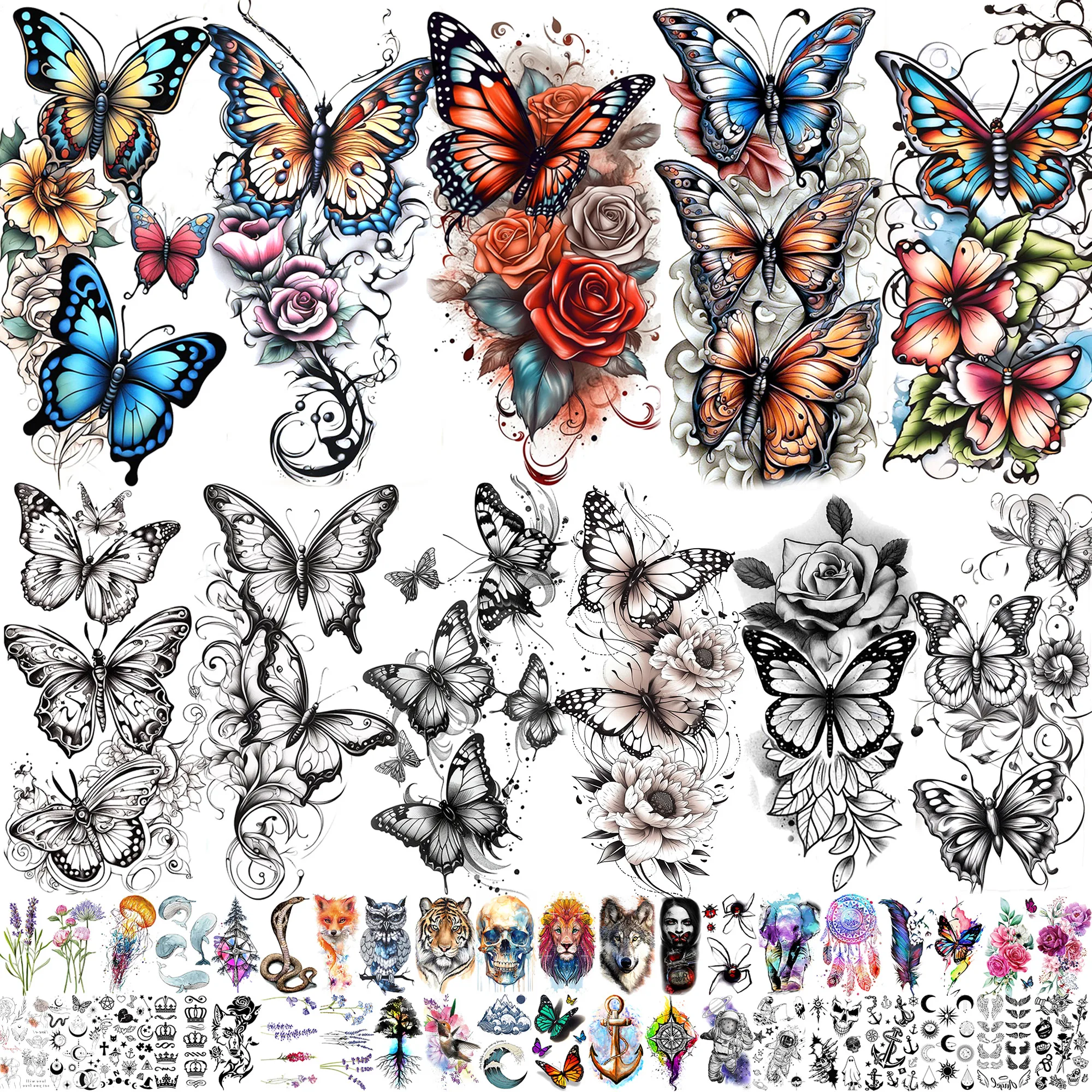 

72 Sheets Waterproof Pretty Flying Butterfly Temporary Tattoos For Women Girls Realistic Body Art Fake Tattoo Arm Back Stickers