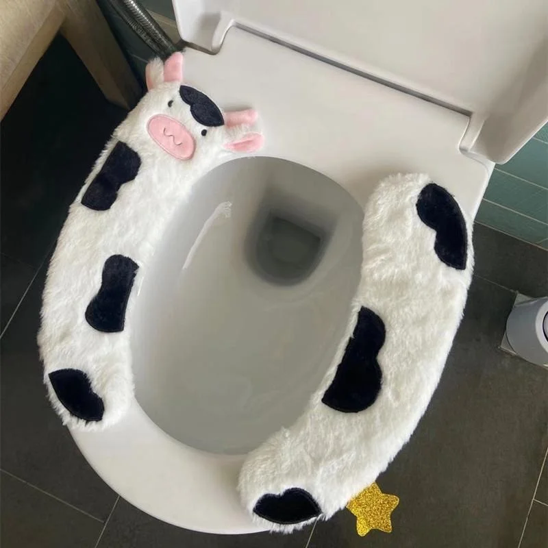 愛らしい漫画牛年トイレシートカバーぬいぐるみ秋冬ホームトイレマットシートカバービデリングソフト快適クッション