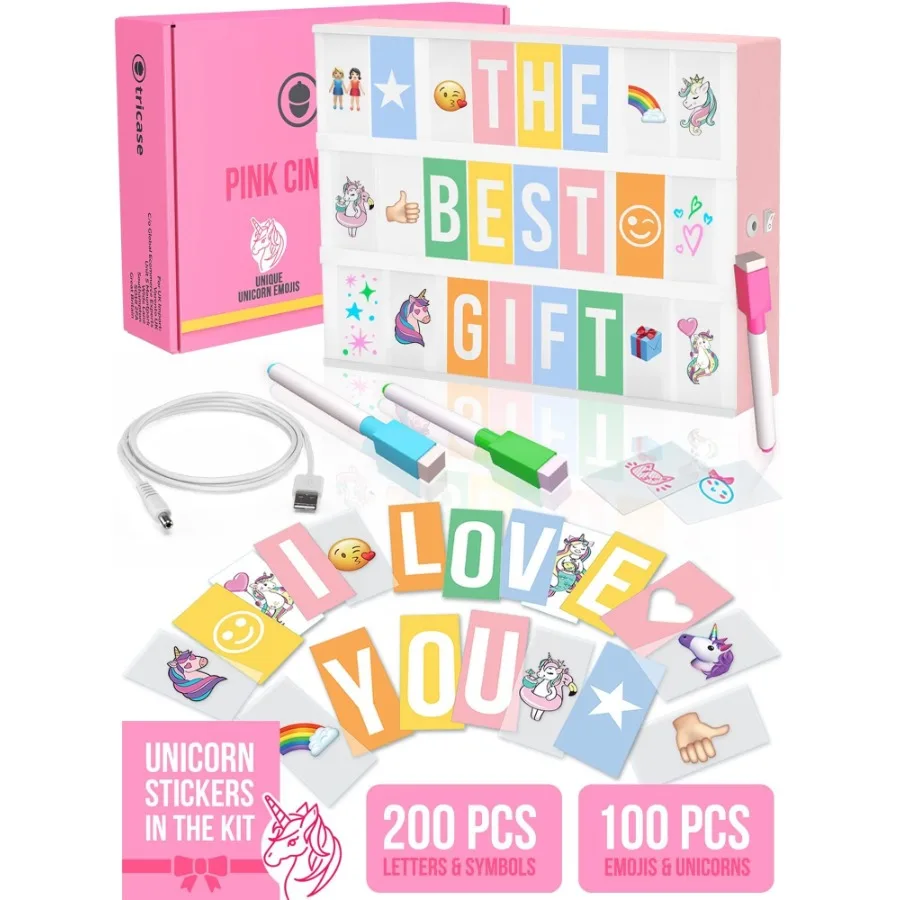 

Pink Cinema Light Box with 312 Letters Emojis 3 Markers Led Light Box for Home Pink Room Dr Premium Light Up Letter Board Best