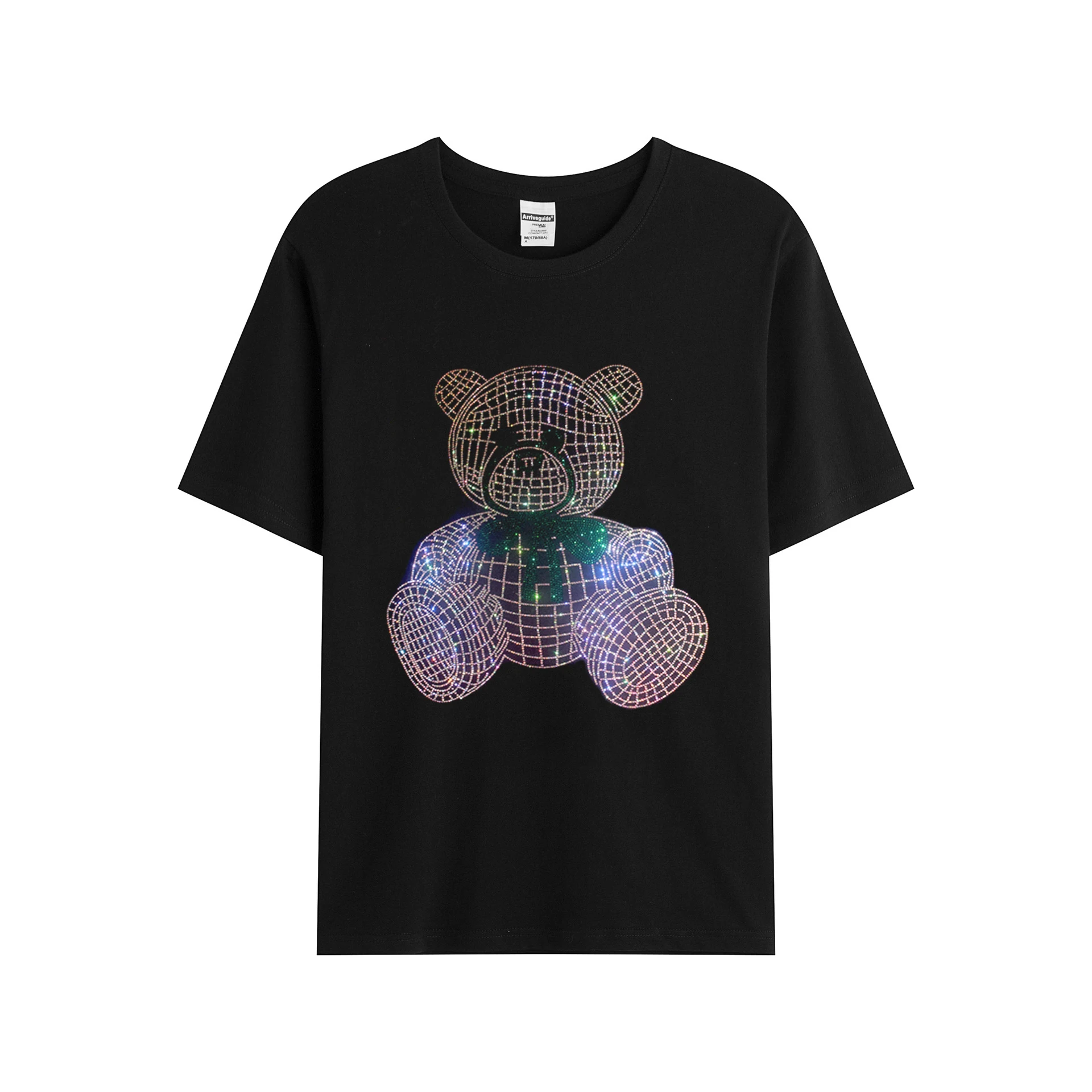 

Fashionable and shiny rhinestone rhinestone bear men's summer ice silk cotton casual T-shirt