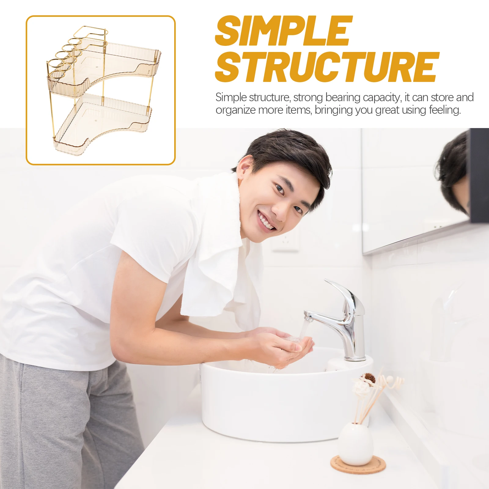 

Double Layer Toothbrush Rack Bathroom Countertop Organizer Shower Corner Shelf Cosmetics Storage Stand Bathroom Makeup Organizer